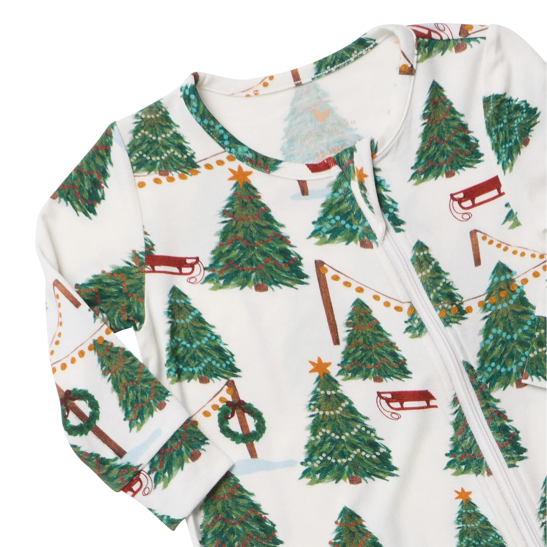 Pink Chicken Bamboo Romper - Christmas Tree Farm