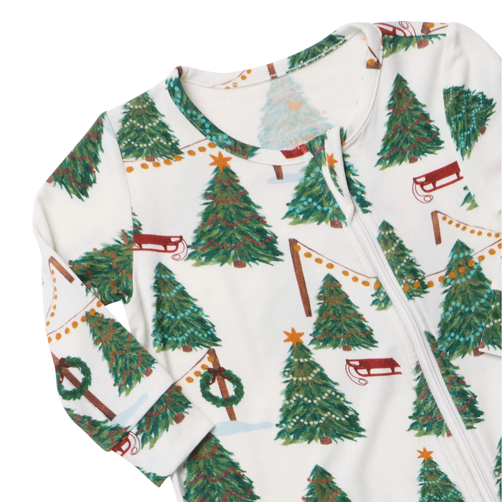 Pink Chicken Bamboo Romper - Christmas Tree Farm
