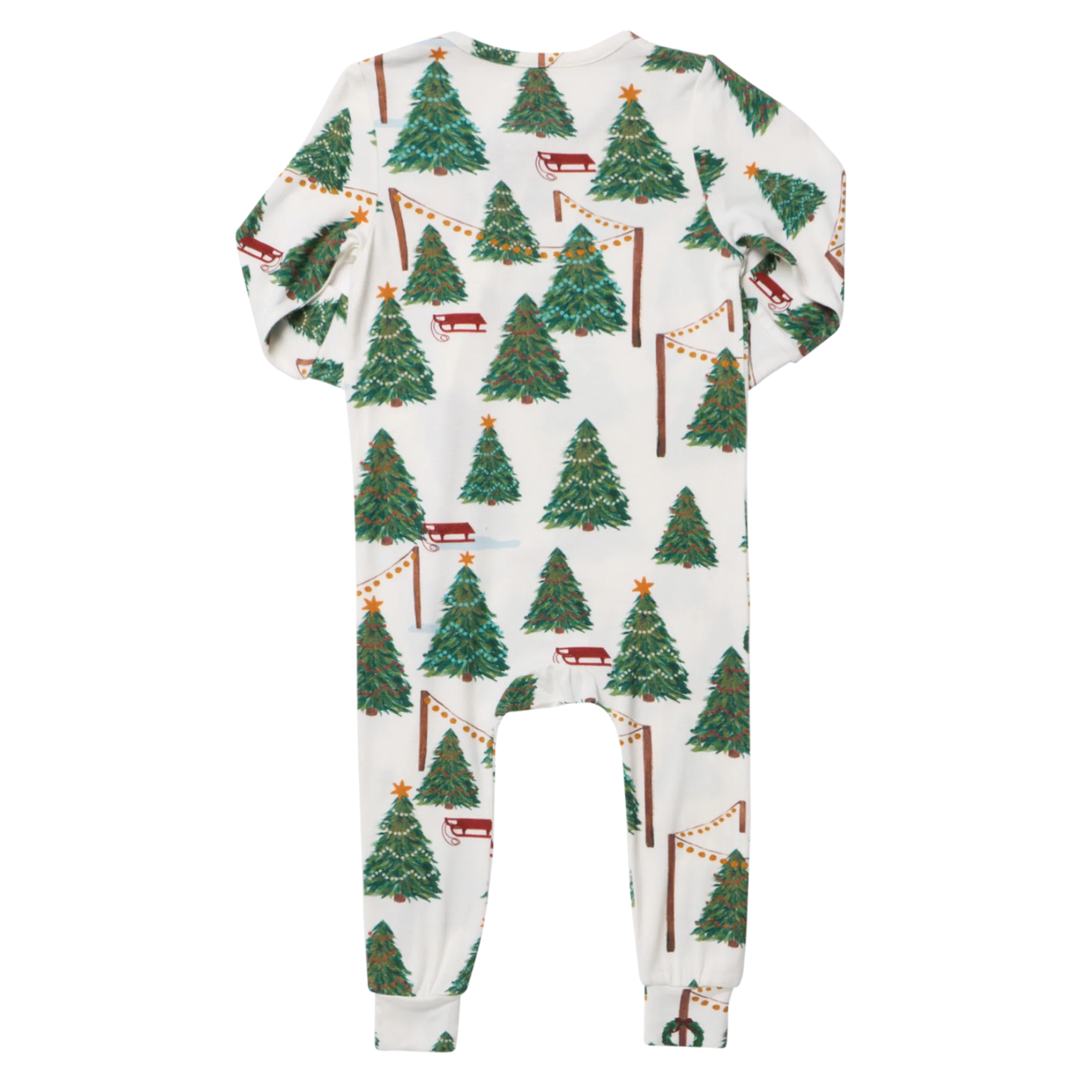 Pink Chicken Bamboo Romper - Christmas Tree Farm