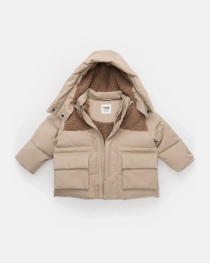 7AM Enfant Puffer Jacket Benji Appliqué - Oat/Cacao