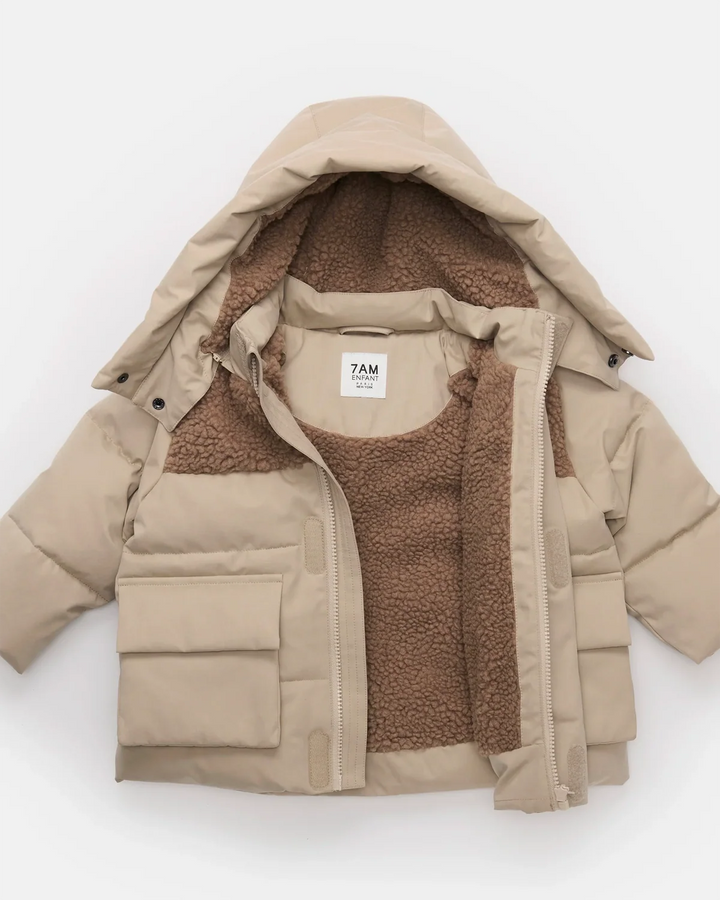 7AM Enfant Puffer Jacket Benji Appliqué - Oat/Cacao