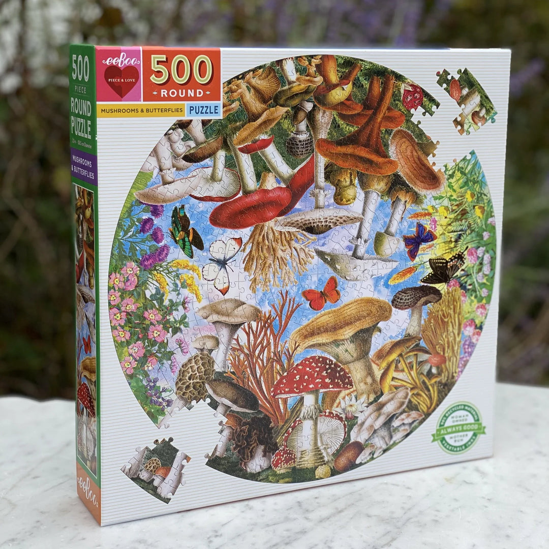 Eeboo Mushrooms and Butterflies 500 Piece Round Puzzle