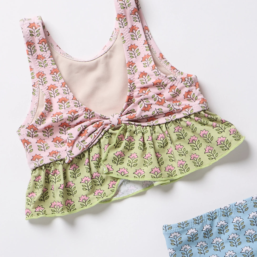 Pink Chicken Palmer Tankini - Multi Prairie Block Print