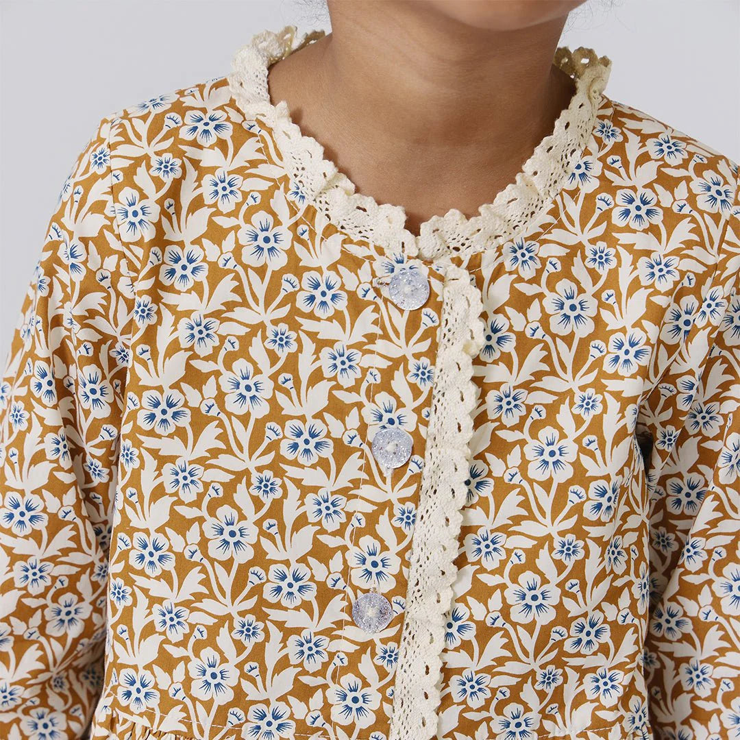 Pink Chicken Autumn Dress - Gold Climbing Floral