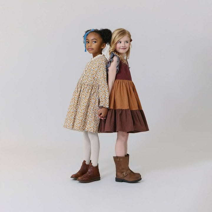 Pink Chicken Autumn Dress - Gold Climbing Floral