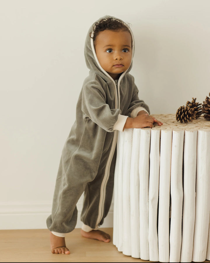 Quincy Mae Velour Zip Jumpsuit - Forest