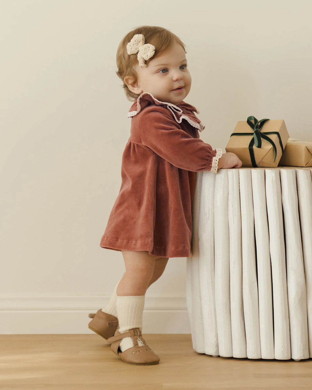 Quincy Mae Velour Baby Dress - Cranberry