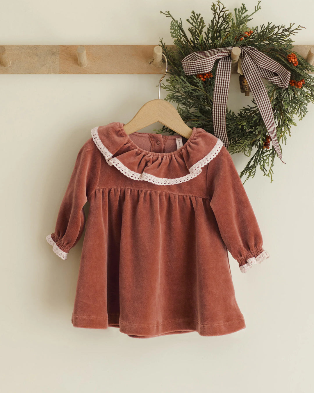 Quincy Mae Velour Baby Dress - Cranberry