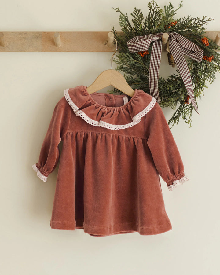 Quincy Mae Velour Baby Dress - Cranberry