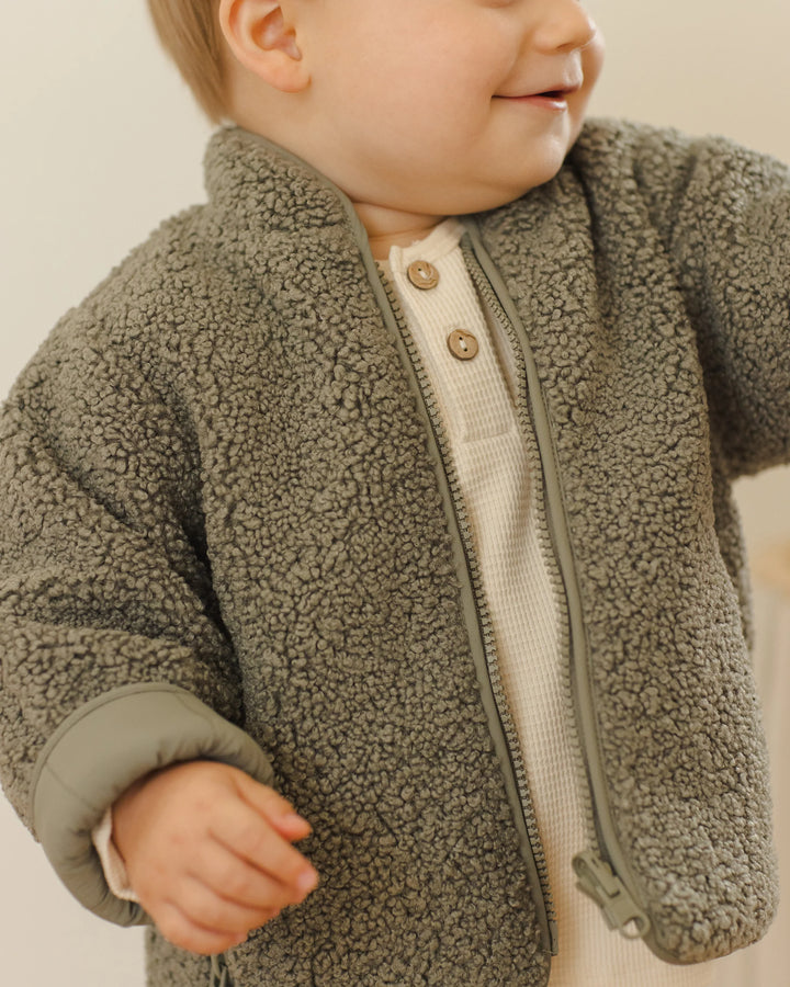 Quincy Mae Shearling Zip Jacket - Forest