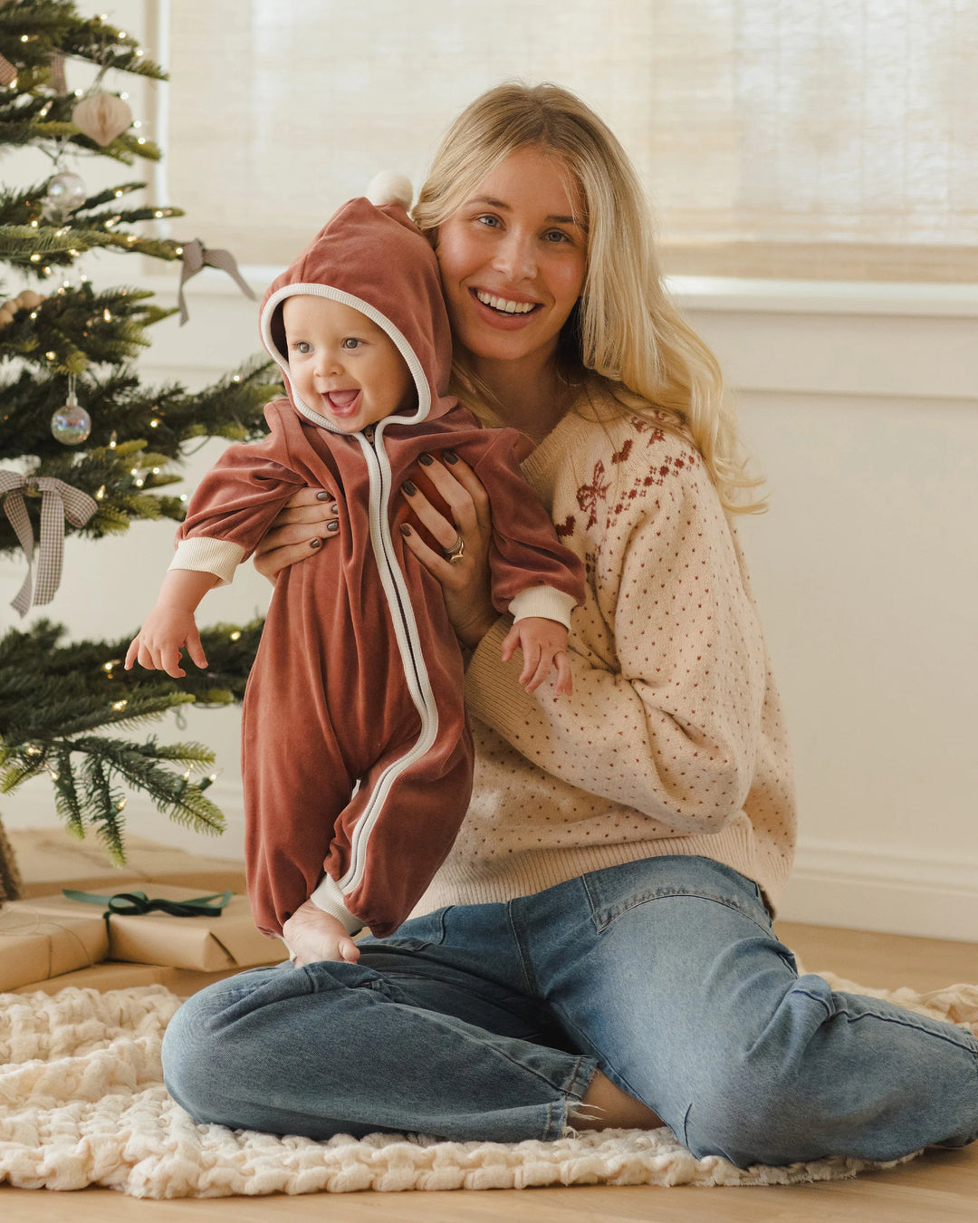 Quincy Mae Velour Zip Jumpsuit - Cranberry