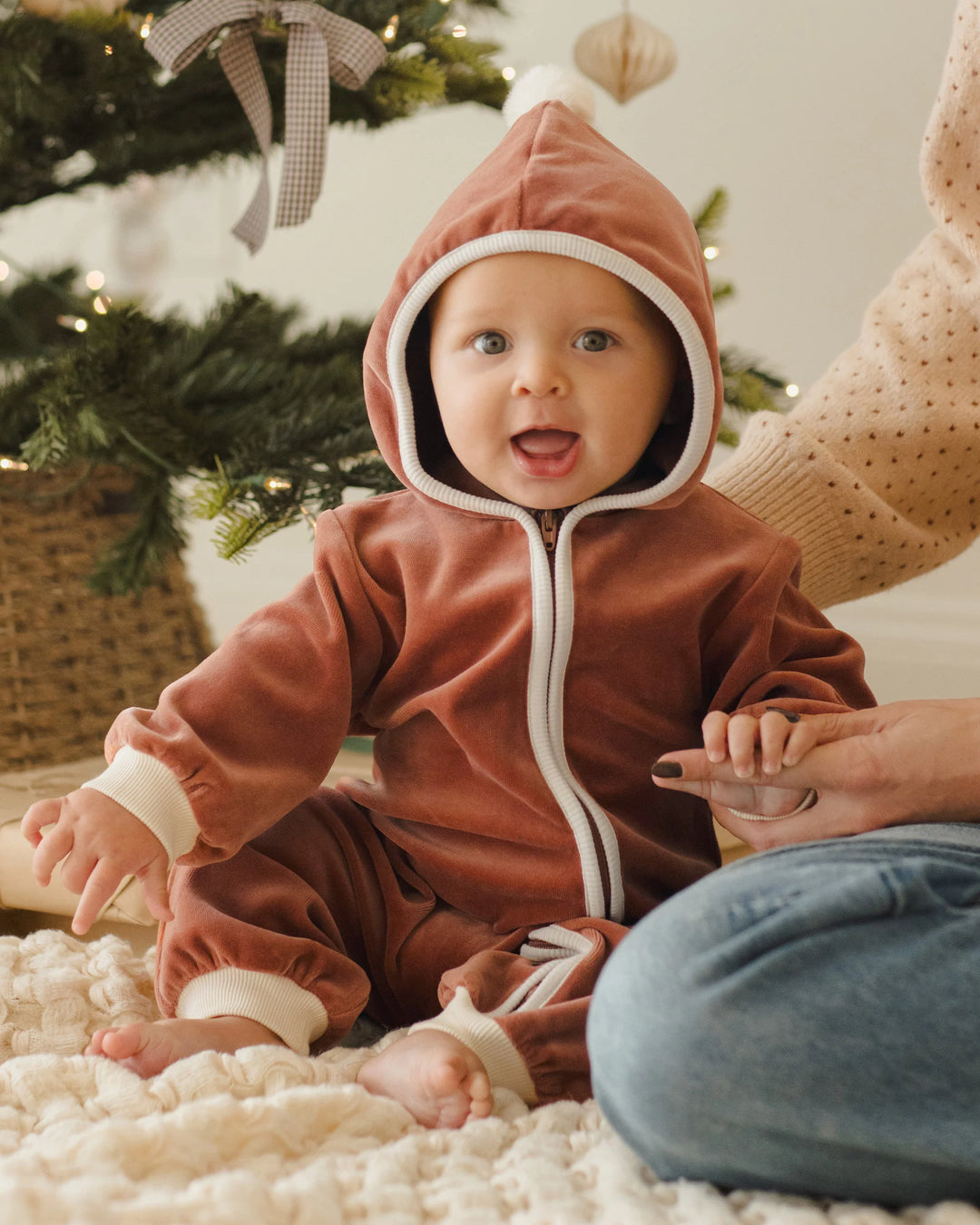 Quincy Mae Velour Zip Jumpsuit - Cranberry