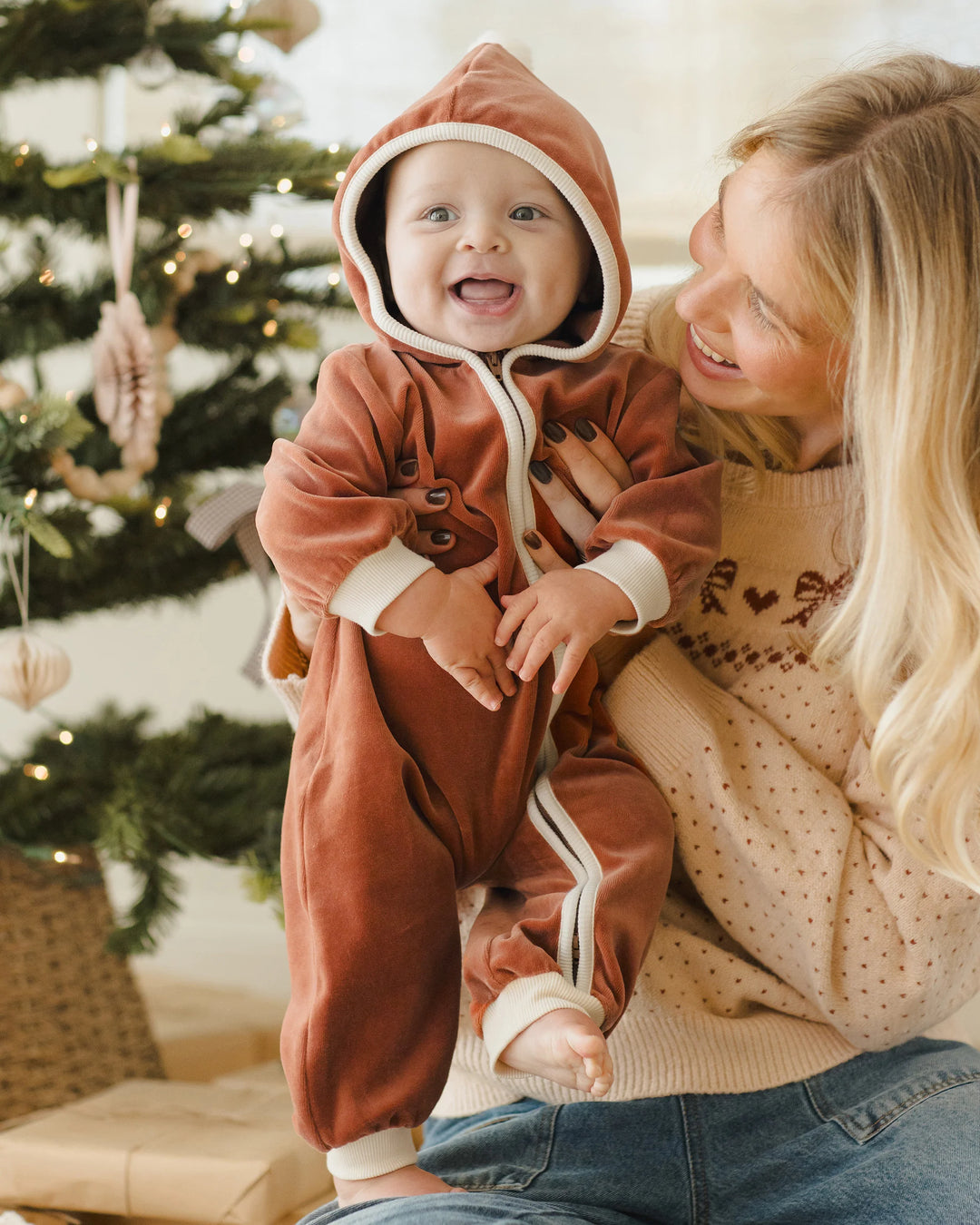 Quincy Mae Velour Zip Jumpsuit - Cranberry