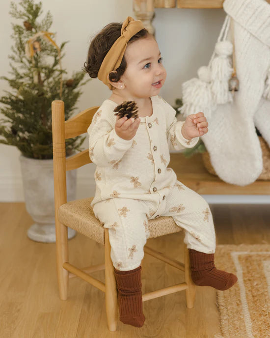 Quincy Mae Waffle Long Sleeve Jumpsuit - Gingerbread