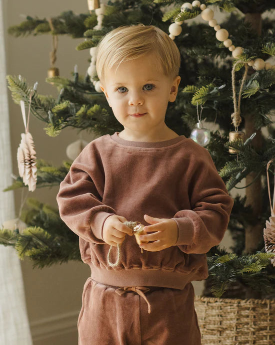 Quincy Mae Velour Relaxed Sweatshirt + Sweatpants Set - Cranberry