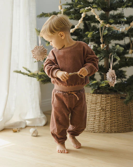 Quincy Mae Velour Relaxed Sweatshirt + Sweatpants Set - Cranberry