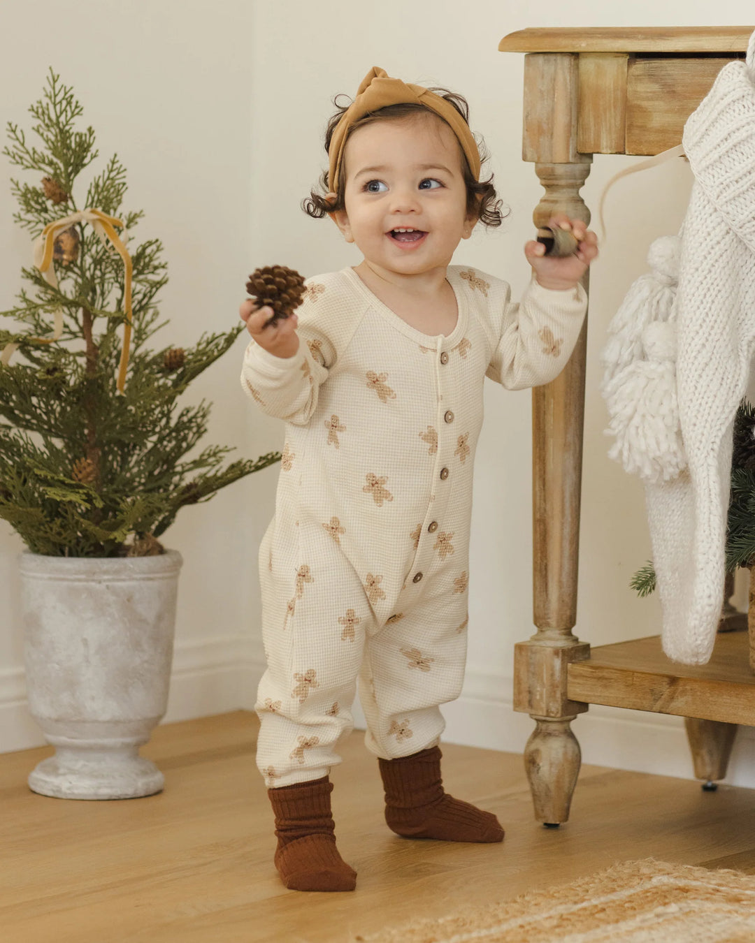 Quincy Mae Waffle Long Sleeve Jumpsuit - Gingerbread