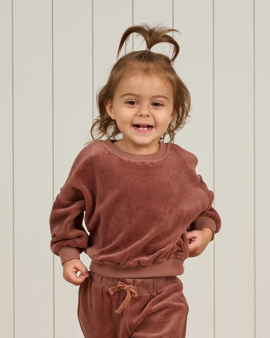 Quincy Mae Velour Relaxed Sweatshirt + Sweatpants Set - Cranberry