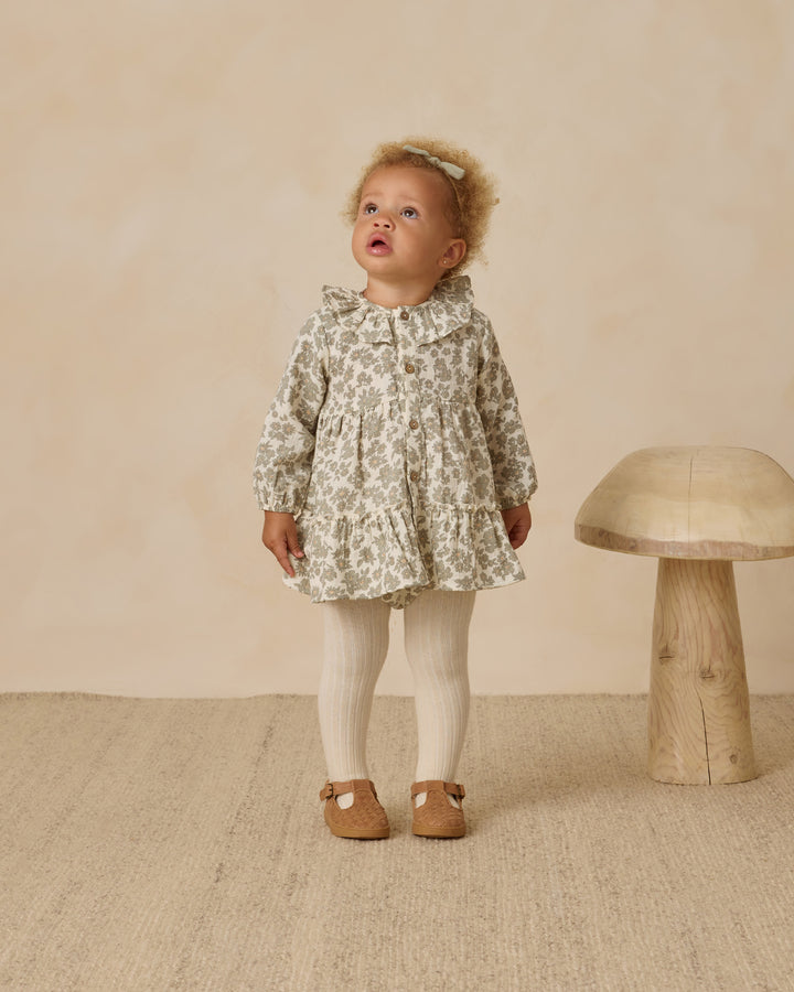 Quincy Mae Ruffle Collar Button Dress - Green Floral