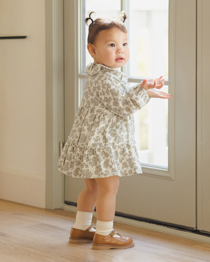 Quincy Mae Ruffle Collar Button Dress - Green Floral