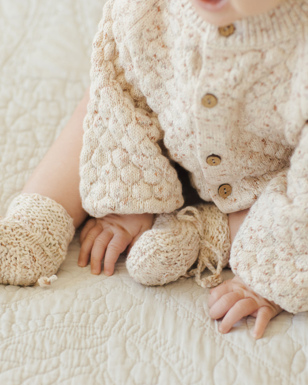 Quincy Mae Bubble Knit Cardigan - Natural Confetti