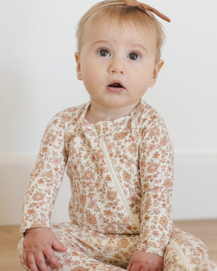 Quincy Mae Bamboo Zip Footie - Bloom