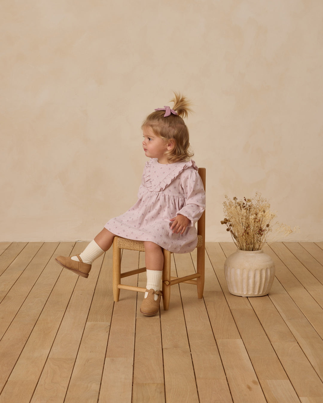 Quincy Mae Long Sleeve Ruffle V Dress - Lilac Ditsy