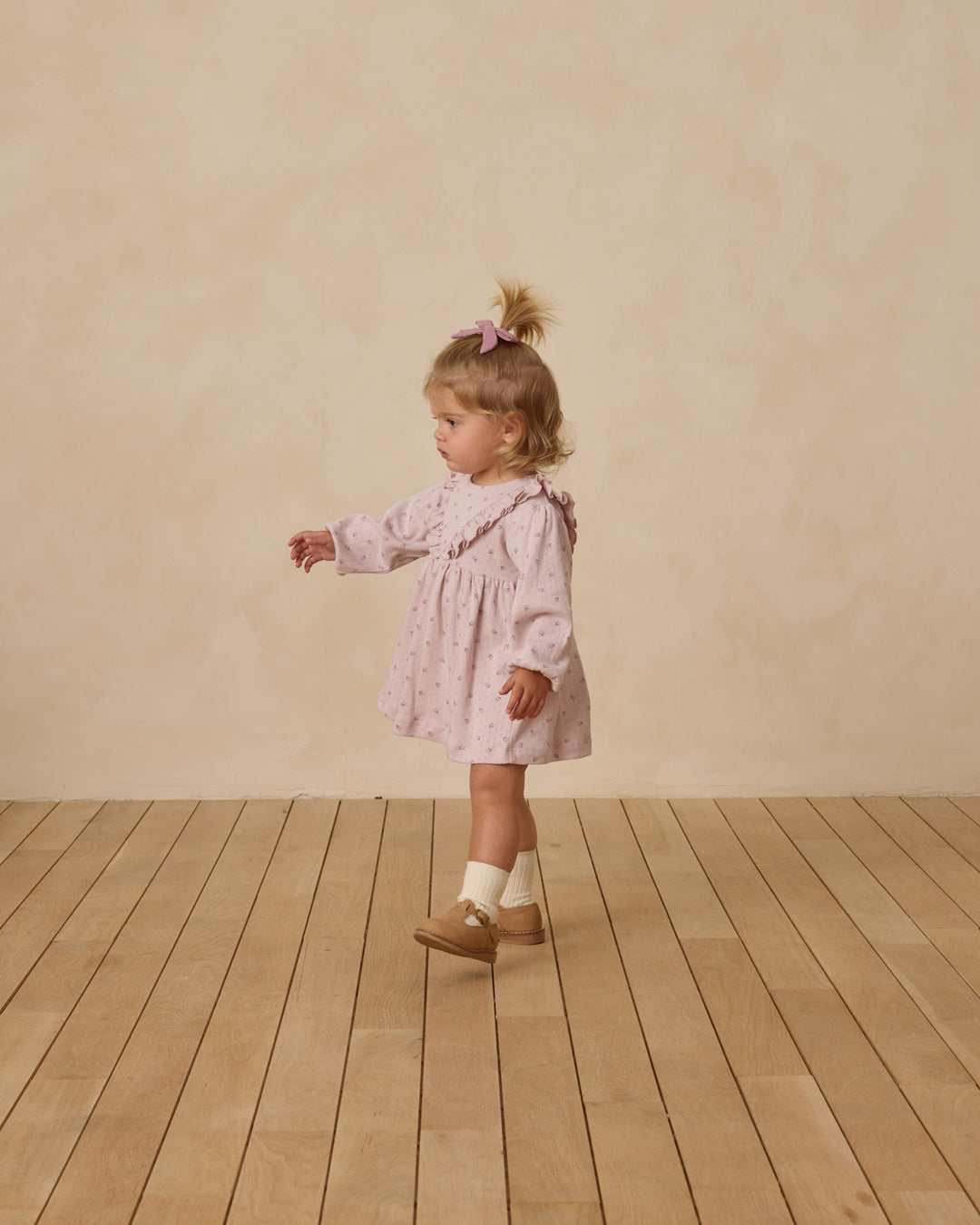 Quincy Mae Long Sleeve Ruffle V Dress - Lilac Ditsy