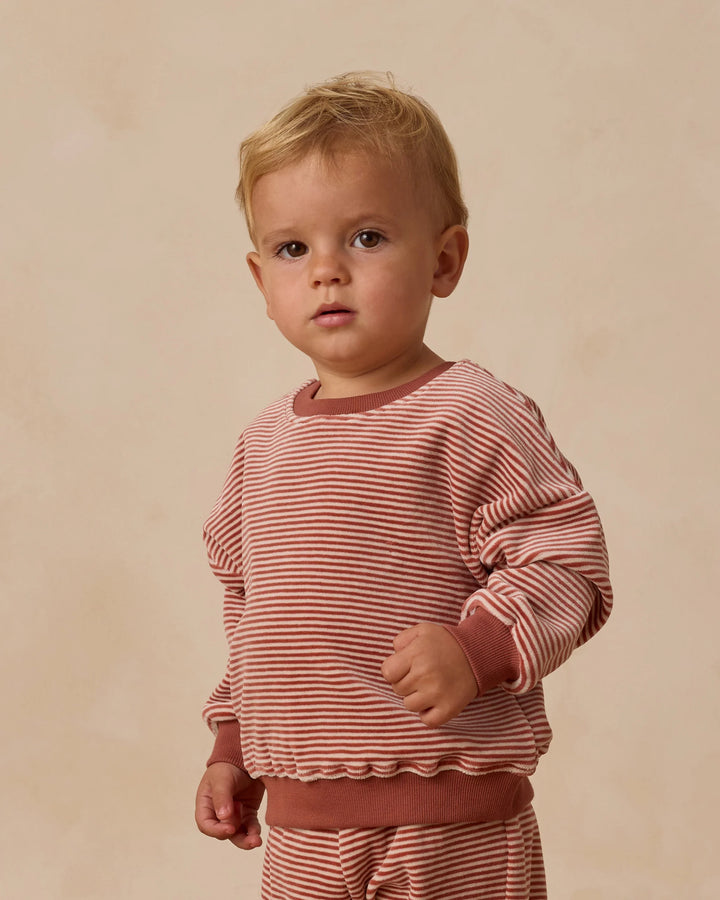 Quincy Mae Velour Relaxed Sweatshirt - Candy Stripe