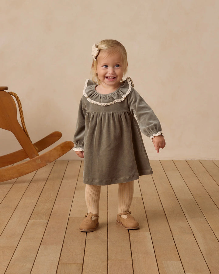Quincy Mae Velour Baby Dress - Forest
