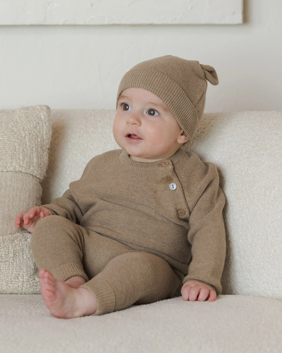 Quincy Mae Baby Bear Beanie - Heathered Mocha
