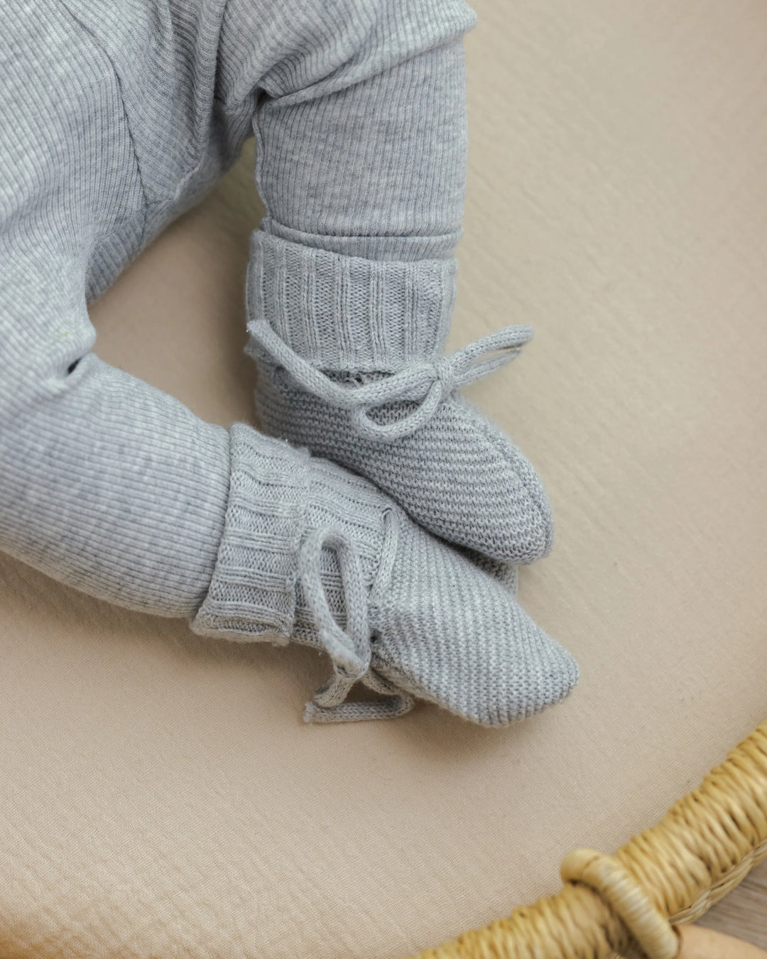 Quincy Mae Knit Booties - Heathered Dusty Blue