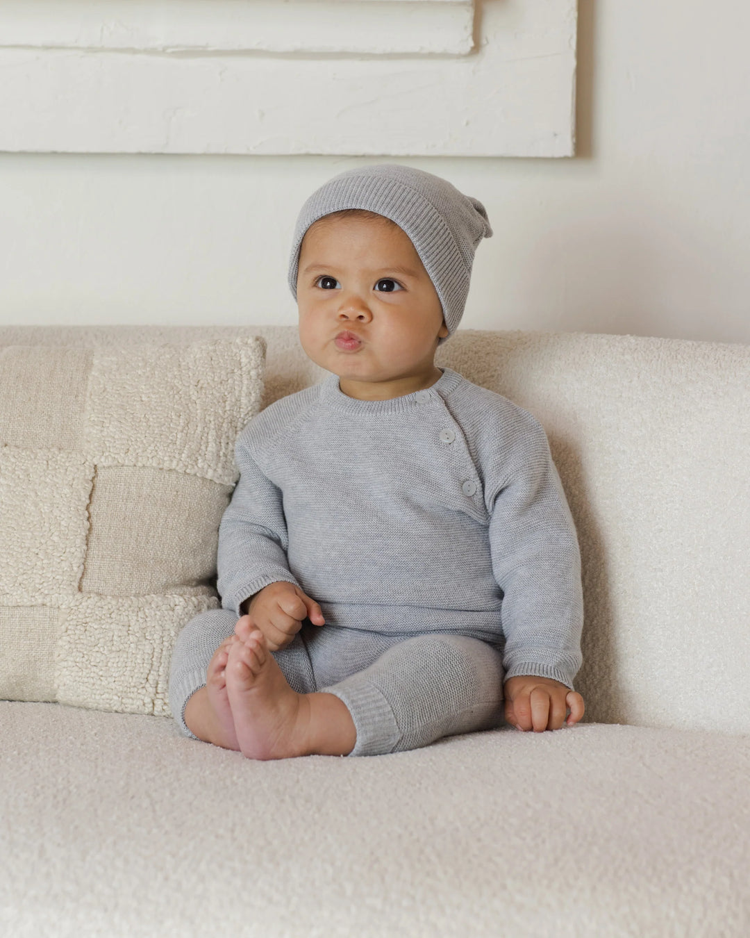Quincy Mae Baby Bear Beanie - Heathered Dusty Blue