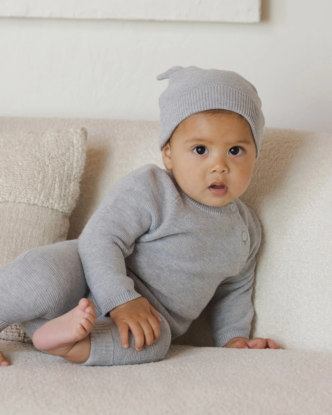 Quincy Mae Baby Bear Beanie - Heathered Dusty Blue