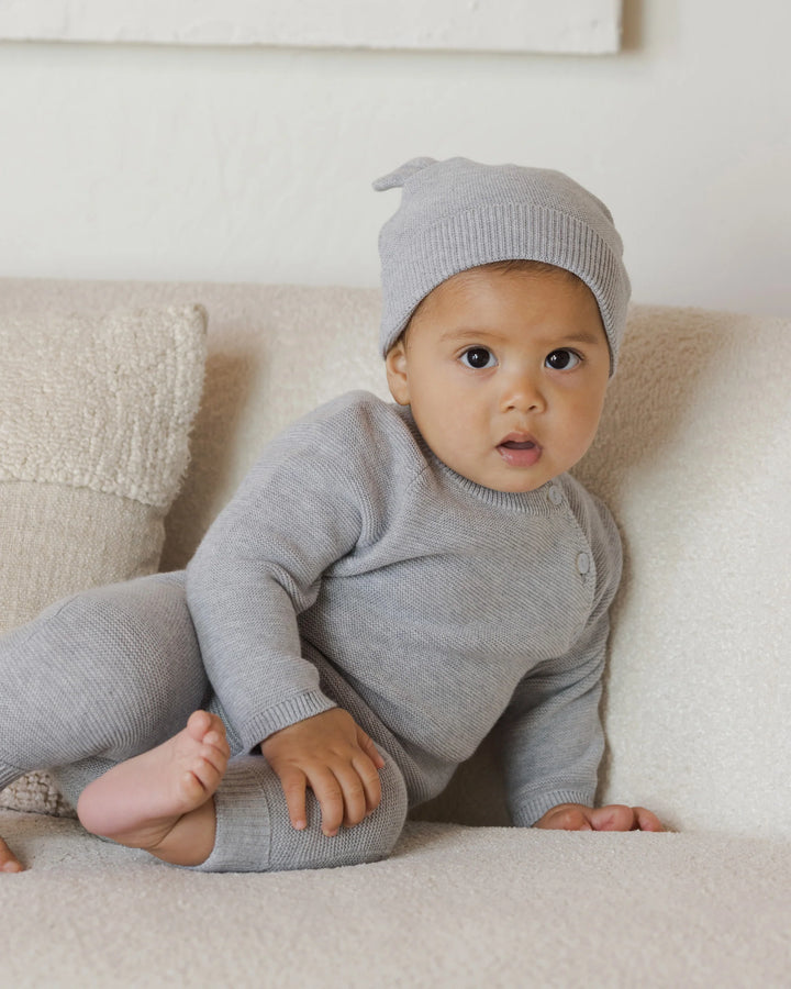 Quincy Mae Baby Bear Beanie - Heathered Dusty Blue