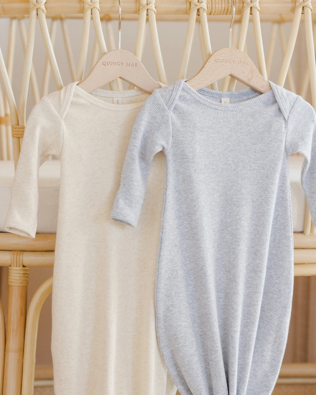 Quincy Mae Knotted Baby Gown + Hat - Oatmeal