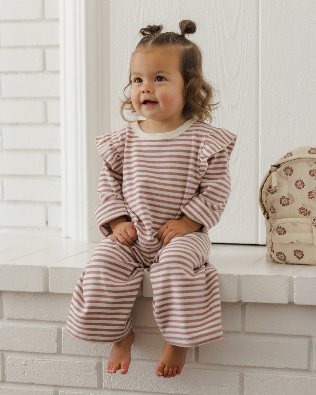 Quincy Mae Ruffle Cozy Set - Mulberry Stripe