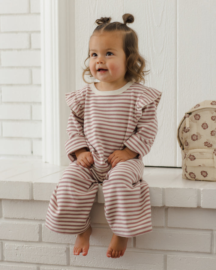 Quincy Mae Ruffle Cozy Set - Mulberry Stripe