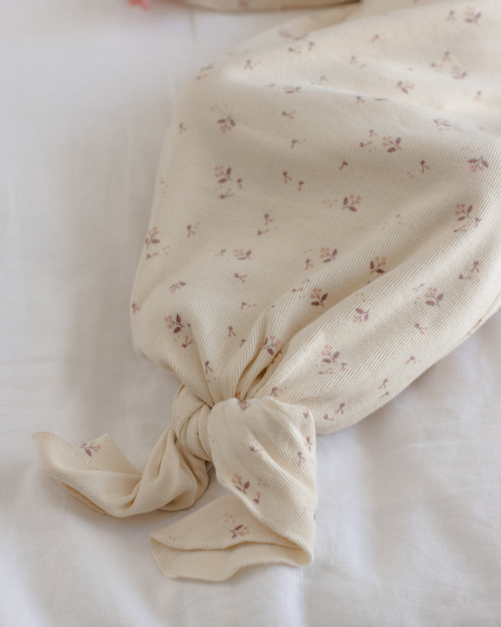 Quincy Mae Knotted  Baby Gown + Hat Set - Fall Ditsy
