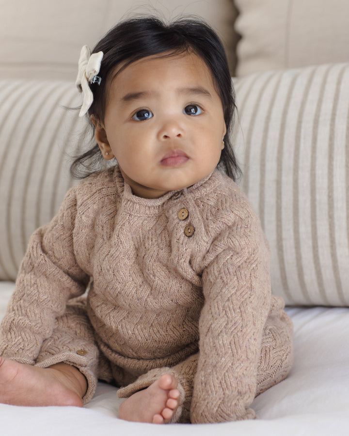 Quincy Mae Cozy Heather Knit Jumpsuit - Heathered Almond