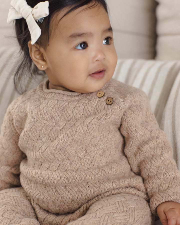 Quincy Mae Cozy Heather Knit Jumpsuit - Heathered Almond