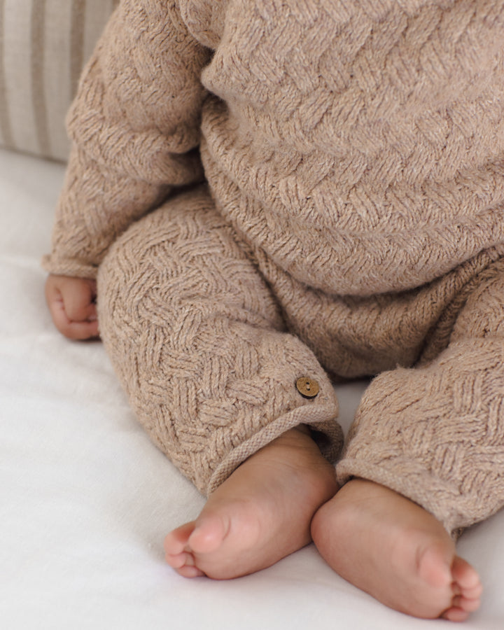 Quincy Mae Cozy Heather Knit Jumpsuit - Heathered Almond