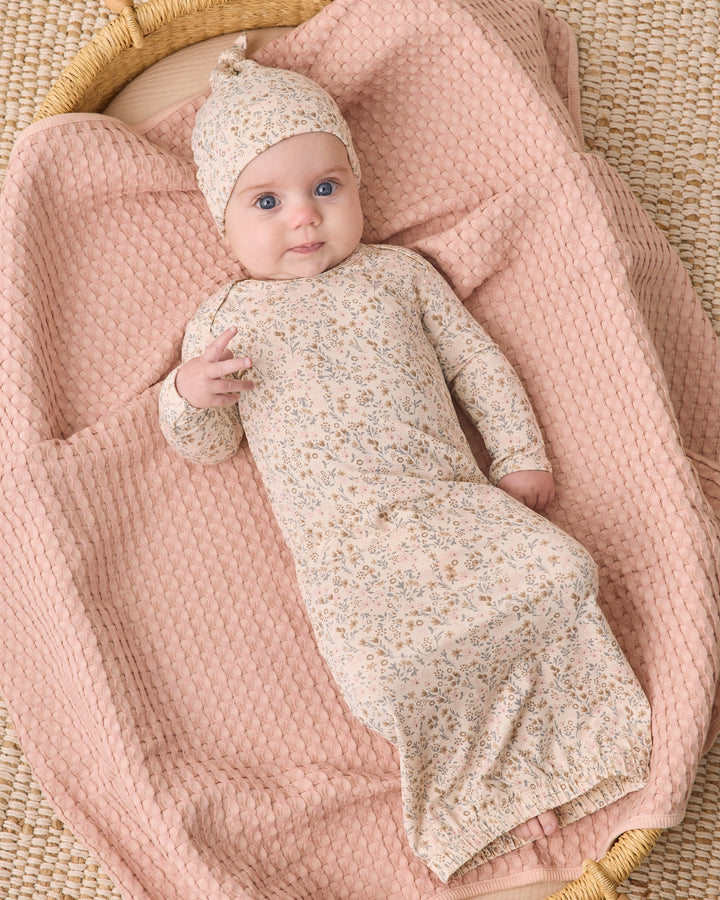 Quincy Mae Bamboo Baby Gown + Hat Set - Bloom
