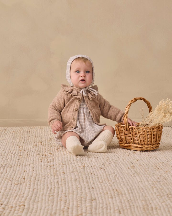Quincy Mae Ruffle Collar Cardigan - Heathered Almond