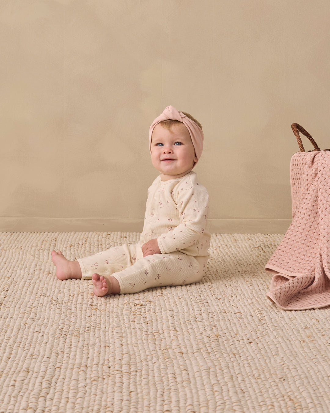 Quincy Mae Ribbed Baby Jumpsuit - Fall Ditsy