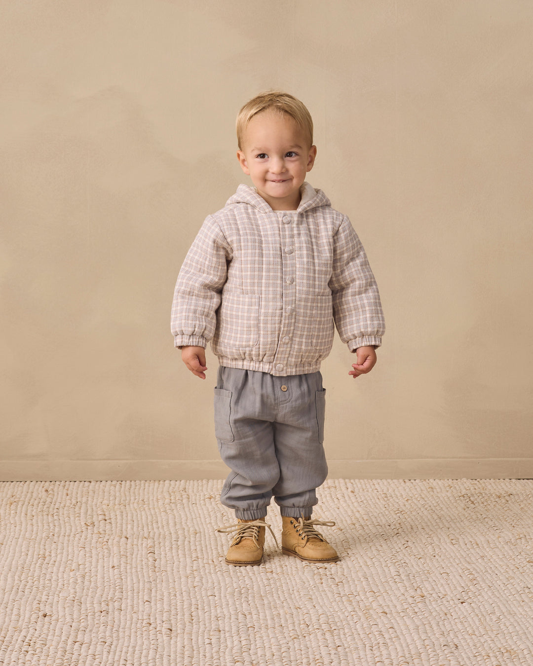 Quincy Mae Hooded Woven Jacket - Blue Gingham