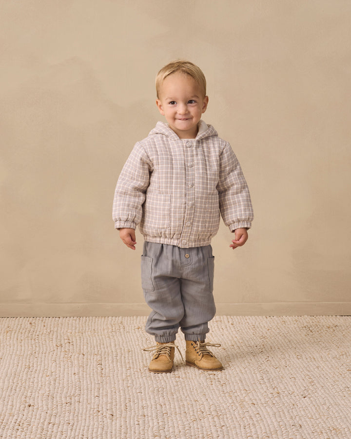 Quincy Mae Hooded Woven Jacket - Blue Gingham