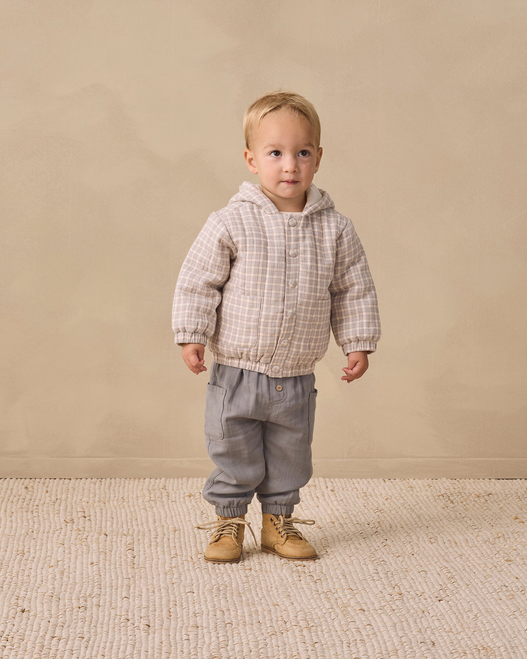 Quincy Mae Hooded Woven Jacket - Blue Gingham