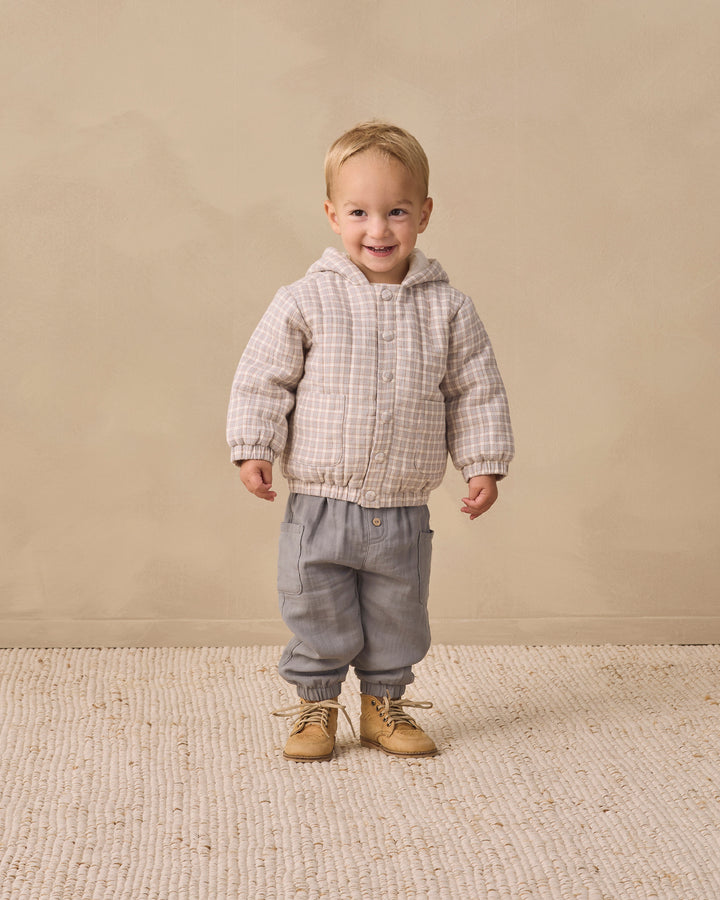 Quincy Mae Hooded Woven Jacket - Blue Gingham