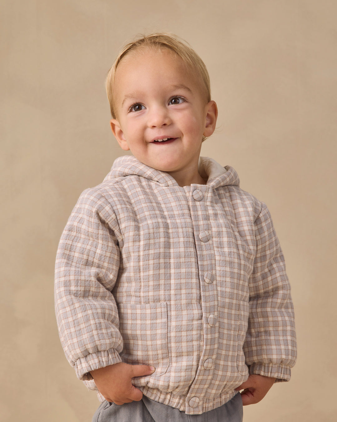 Quincy Mae Hooded Woven Jacket - Blue Gingham